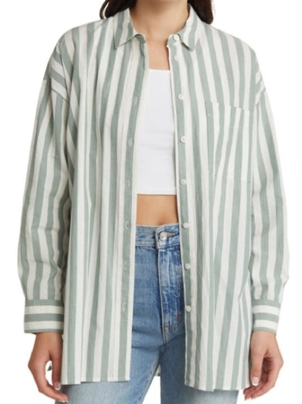 Madewell | Oversized Cotton Button Up Shirt In Simply Sage